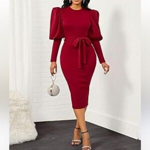 NWOT Byta‎ Mishea MIDI Dress Puff Sleeves Size Small Stretchy